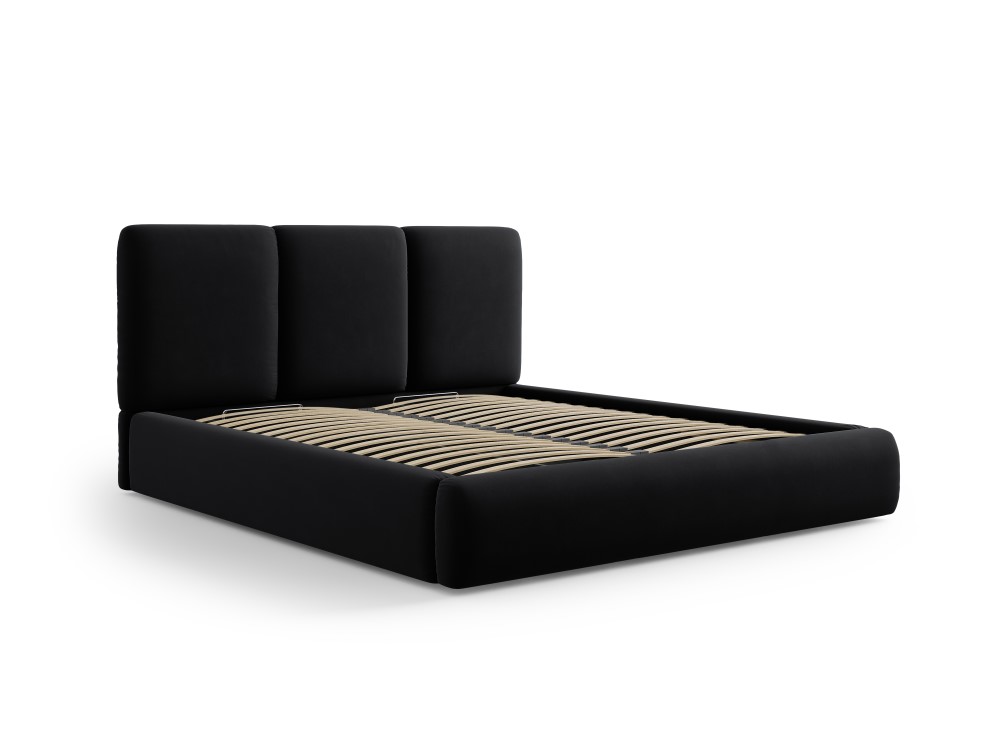 Cosmopolitan Design Stauraumbett mit Kopfteil Nicolas 140x200 Samt Riviera Schwarz
