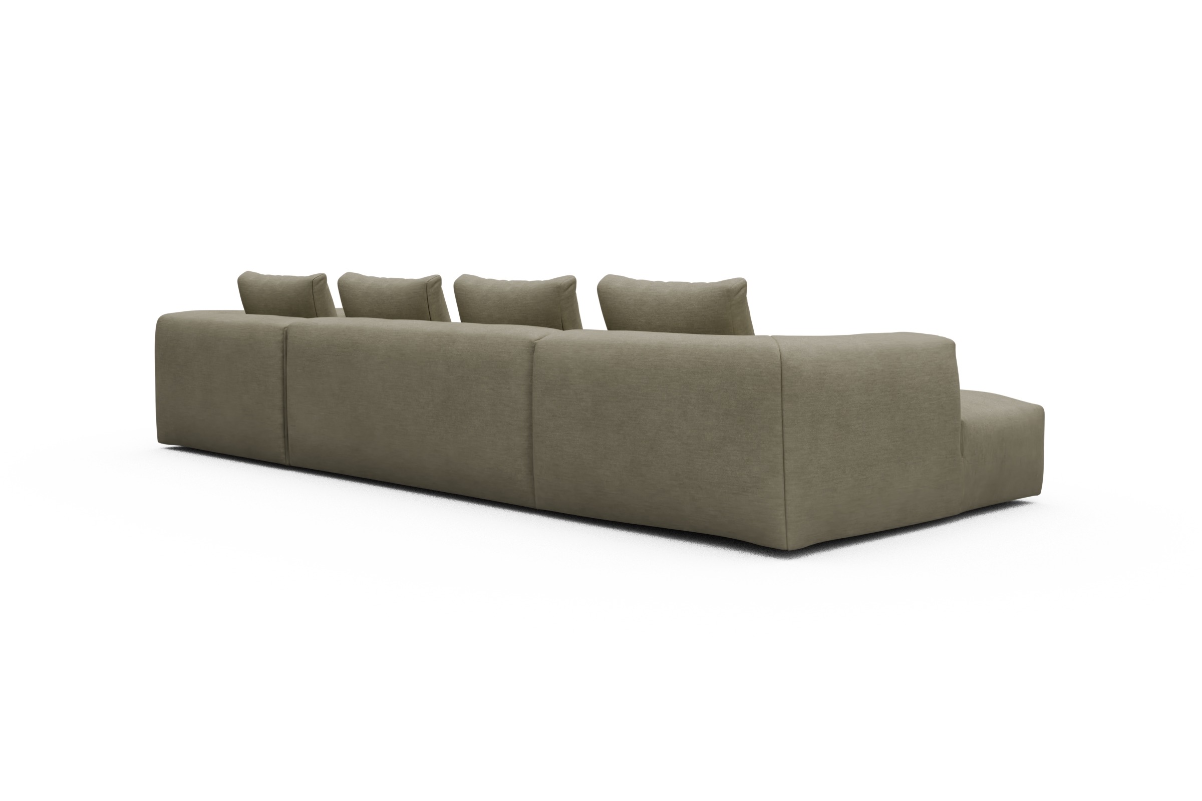 Wohnlandschaft Fred Relax-Ecke rechts mit 2-Sitzer und Chaiselongue links Flachgewebe Vivus 571-Dusty-Sand