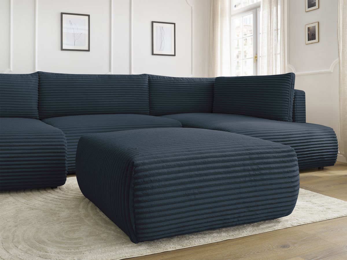 Bobochic Lucien Wohnlandschaft mit Pouf Breitcord weich Dunkelblau Ecke links
