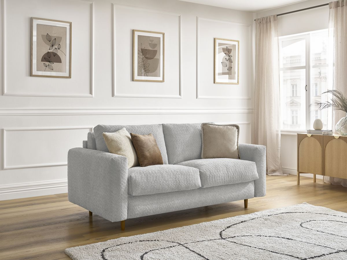 Bobochic Cocoone Schlafsofa 3-Sitzer Bouclé-Stoff Hellgrau, Liegefläche 160 × 200 cm
