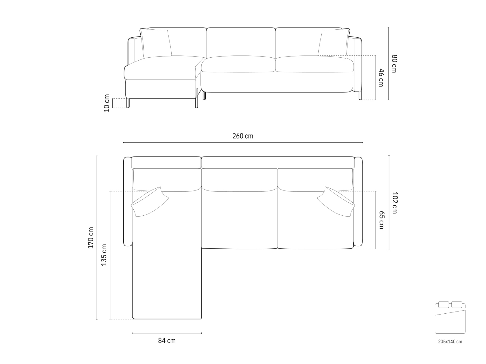 Micadoni Schlaf-Ecksofa Gloria 4-Sitzer Links Samt Braun 205x140