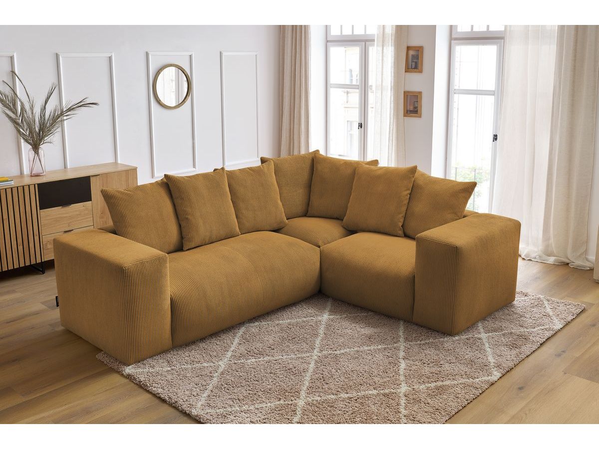Bobochic Voltaire Ecksofa 268 × 214 cm Cordsamt Gelb Ecke rechts