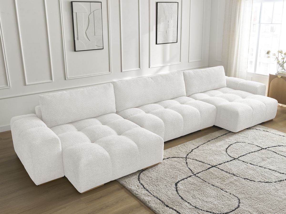 Bobochic Anakin Wohnlandschaft, 3 Kissen Bouclé-Stoff Weiß