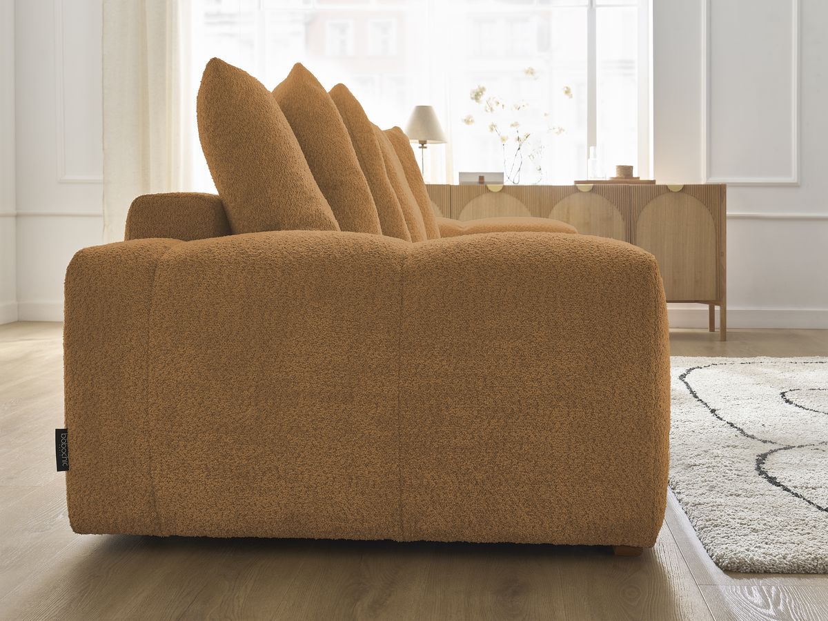 Bobochic Anakin Sofa 3-Sitzer, 6 Kissen Bouclé-Stoff Gelb