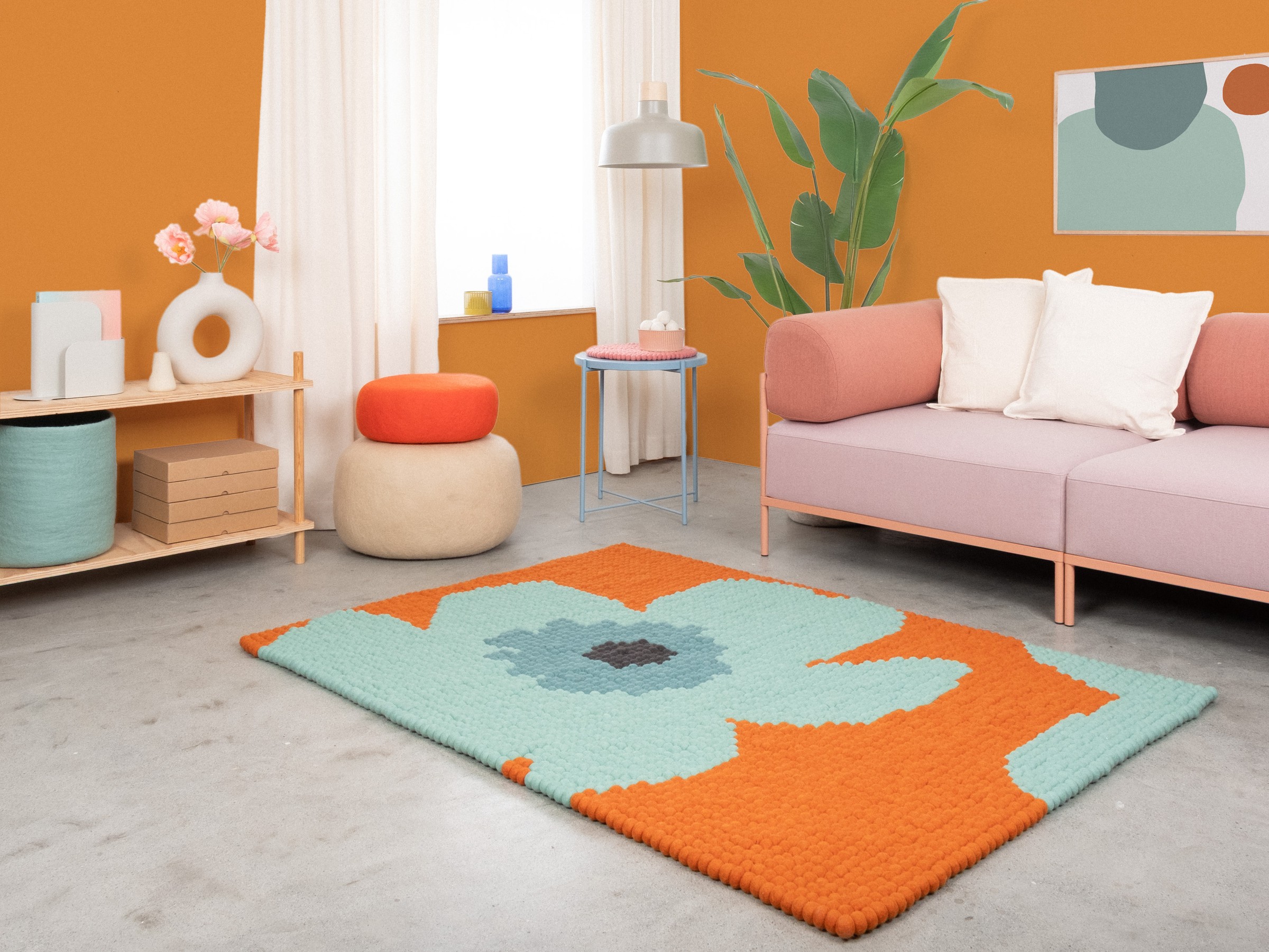 myfelt Anny Filzkugelteppich Türkis