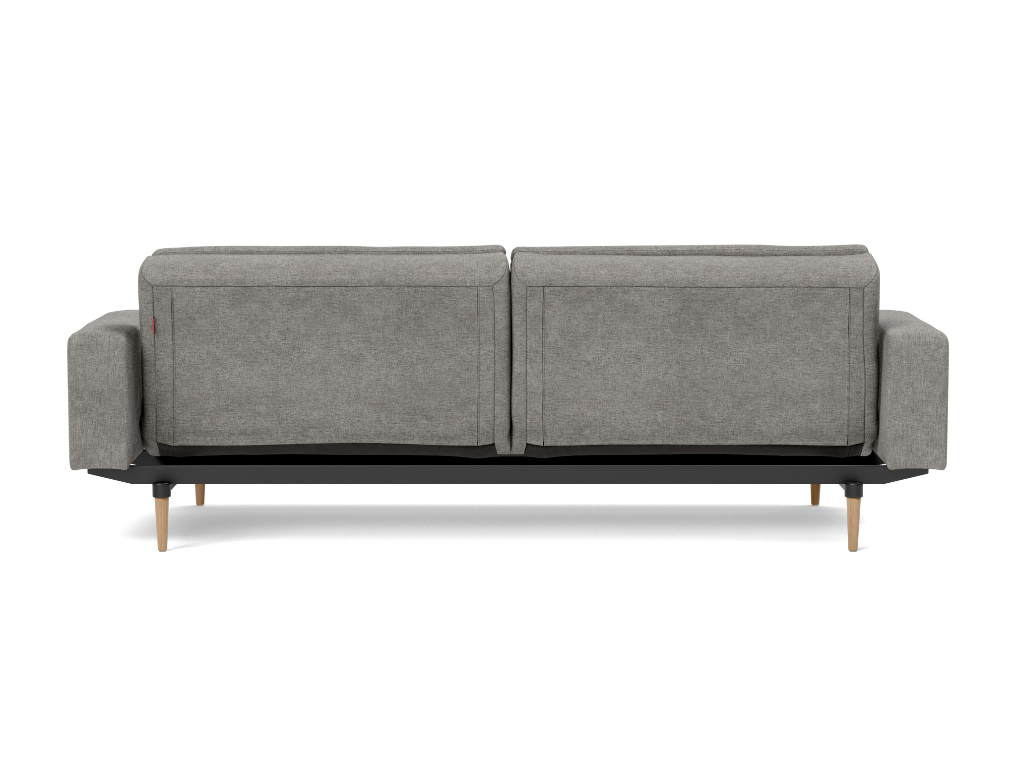 Schlafsofa Dublexo mit Armlehnen Flachgewebe Avella 282-Warm-Grey Beine Styletto Eiche hell