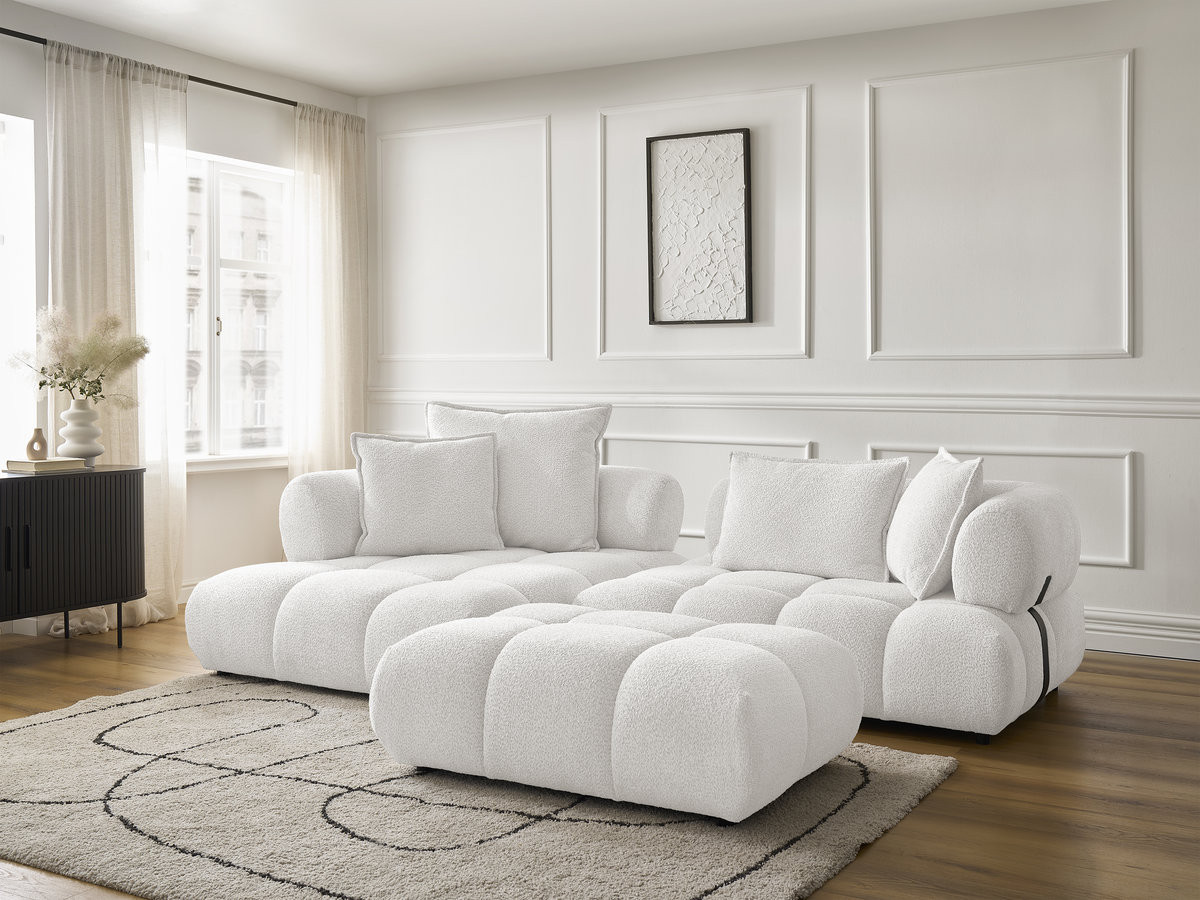 Bobochic Alya Ecksofa mit Pouf Bouclé-Stoff Weiß Ecke links