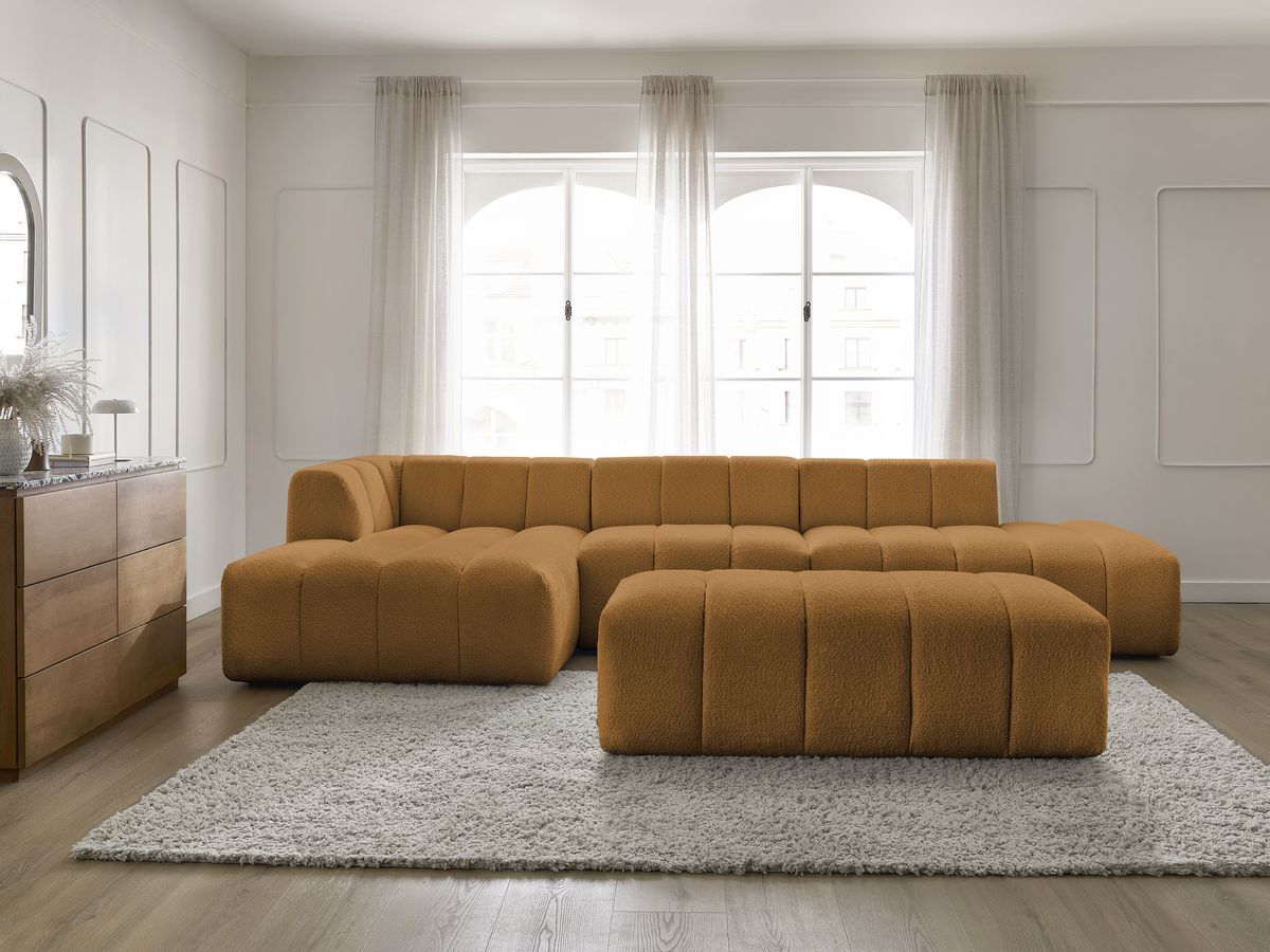 Bobochic Annecy Ecksofa mit Sofamodul und Pouf Bouclé-Stoff Gelb Ecke links