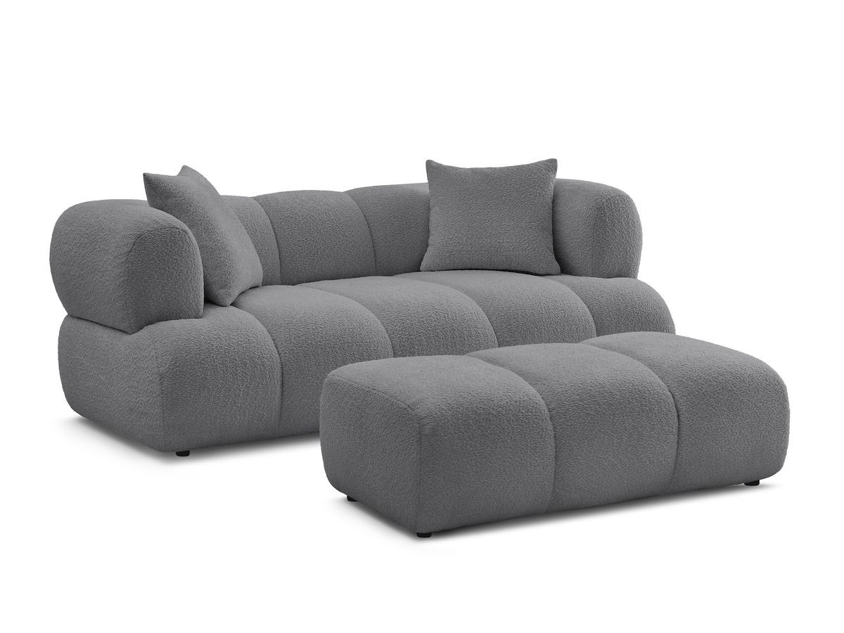 Bobochic Pamira Sofa 2-Sitzer mit Pouf Bouclé-Stoff Dunkelgrau