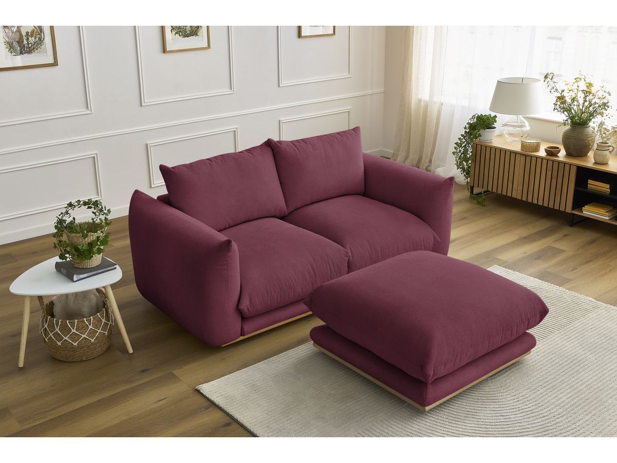 Bobochic Ernest Sofa 3-Sitzer mit Pouf 193 × 106 cm Stoff Rot