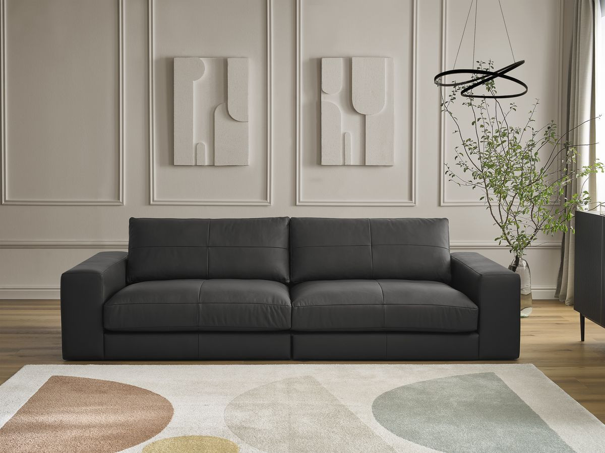 Bobochic Leonard Sofa 3-Sitzer 274 × 109 cm Leder Schwarz