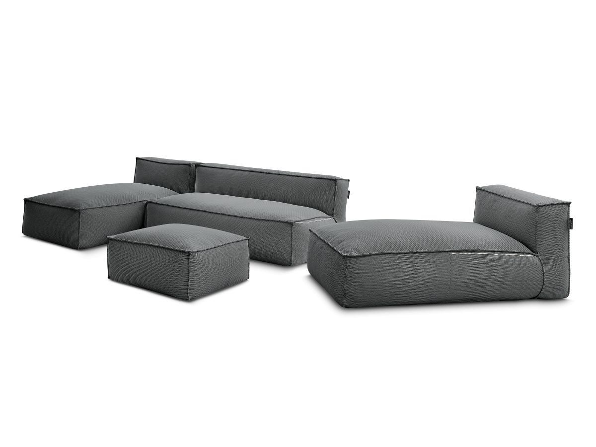 Bobochic Biarritz Gartensofa 4-Sitzer mit Pouf 332 × 168 cm Melange-Stoff Schwarz