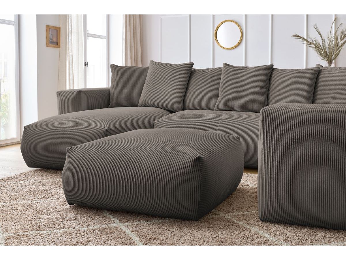 Bobochic Voltaire Wohnlandschaft mit Pouf 356 × 214 cm Cordsamt Taupe Ecke links