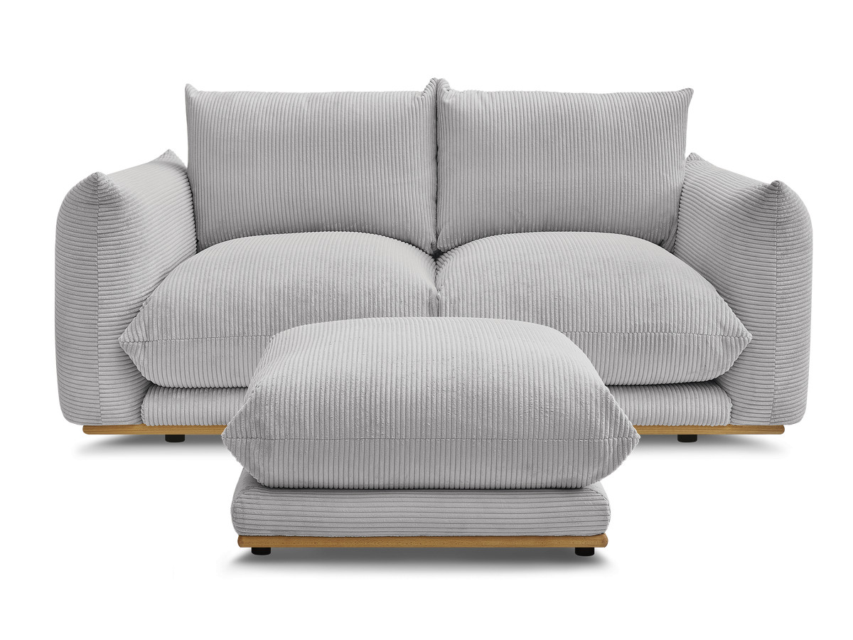 Bobochic Ernest Sofa 3-Sitzer mit Pouf 193 × 106 cm Cordsamt Hellgrau