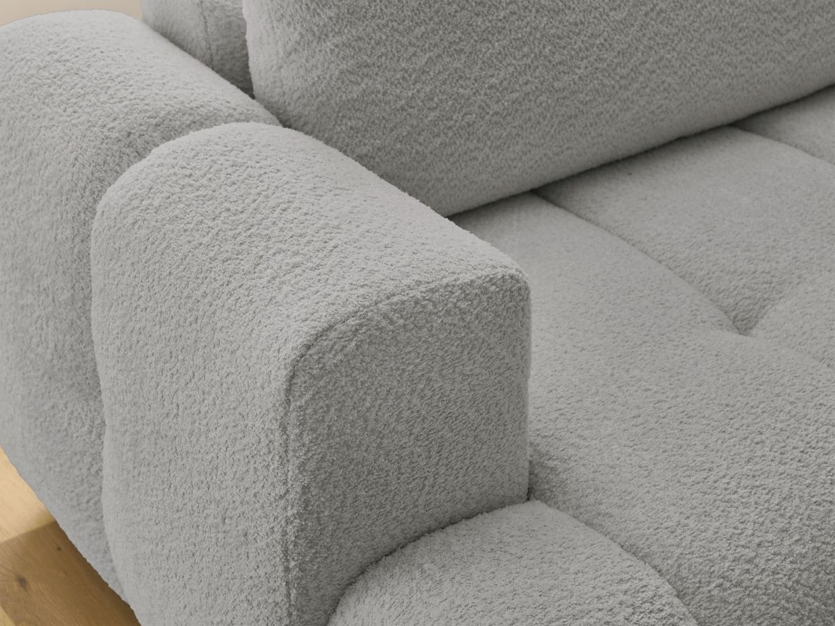 Bobochic Fuji Ecksofa mit Schlaffunktion und Bettkasten 282 × 204 cm Bouclé-Stoff Hellgrau Ecke rechts