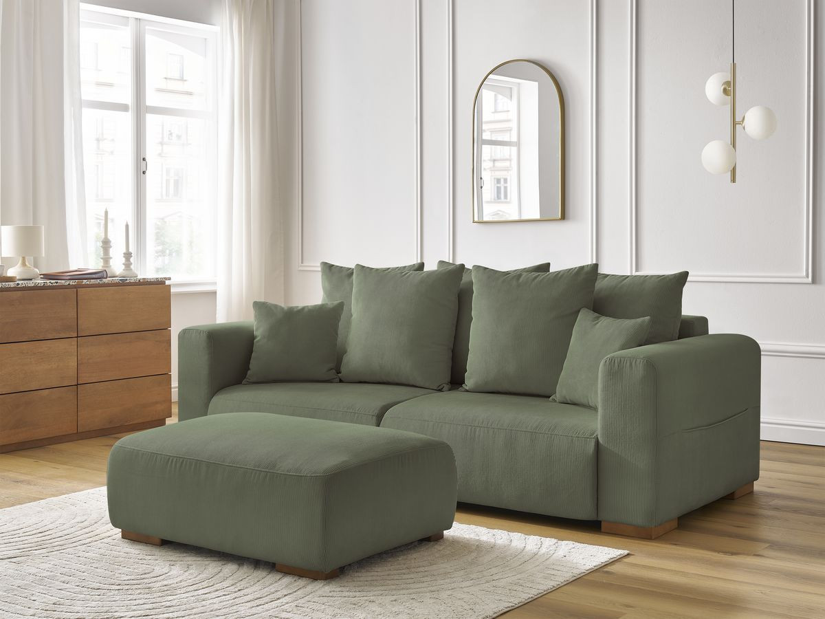 Bobochic Sidonie Sofa 4-Sitzer mit Pouf Cordsamt Grün