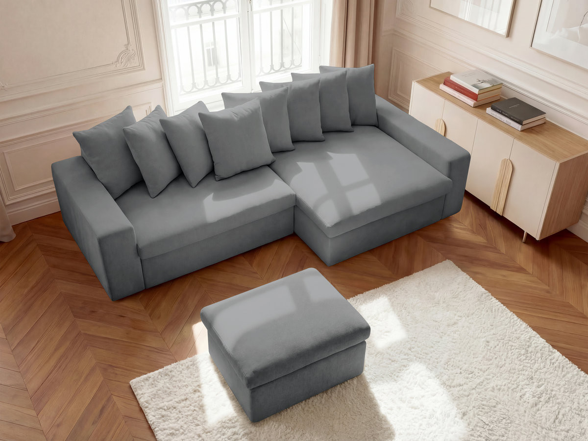 Bobochic Enore Ecksofa mit Pouf Stoff Dunkelgrau Ecke rechts