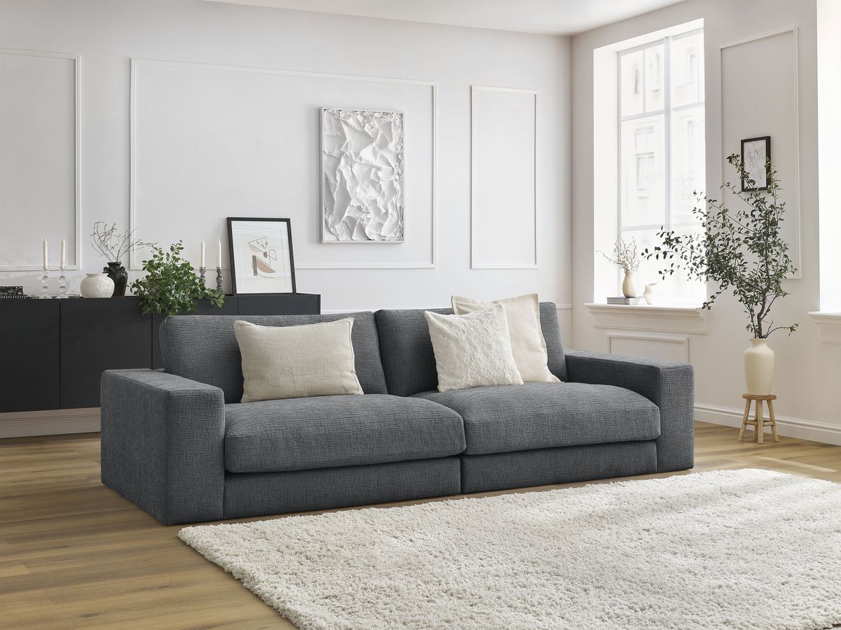 Bobochic Leonard Sofa 3-Sitzer 234 × 109 cm Strukturstoff Dunkelgrau