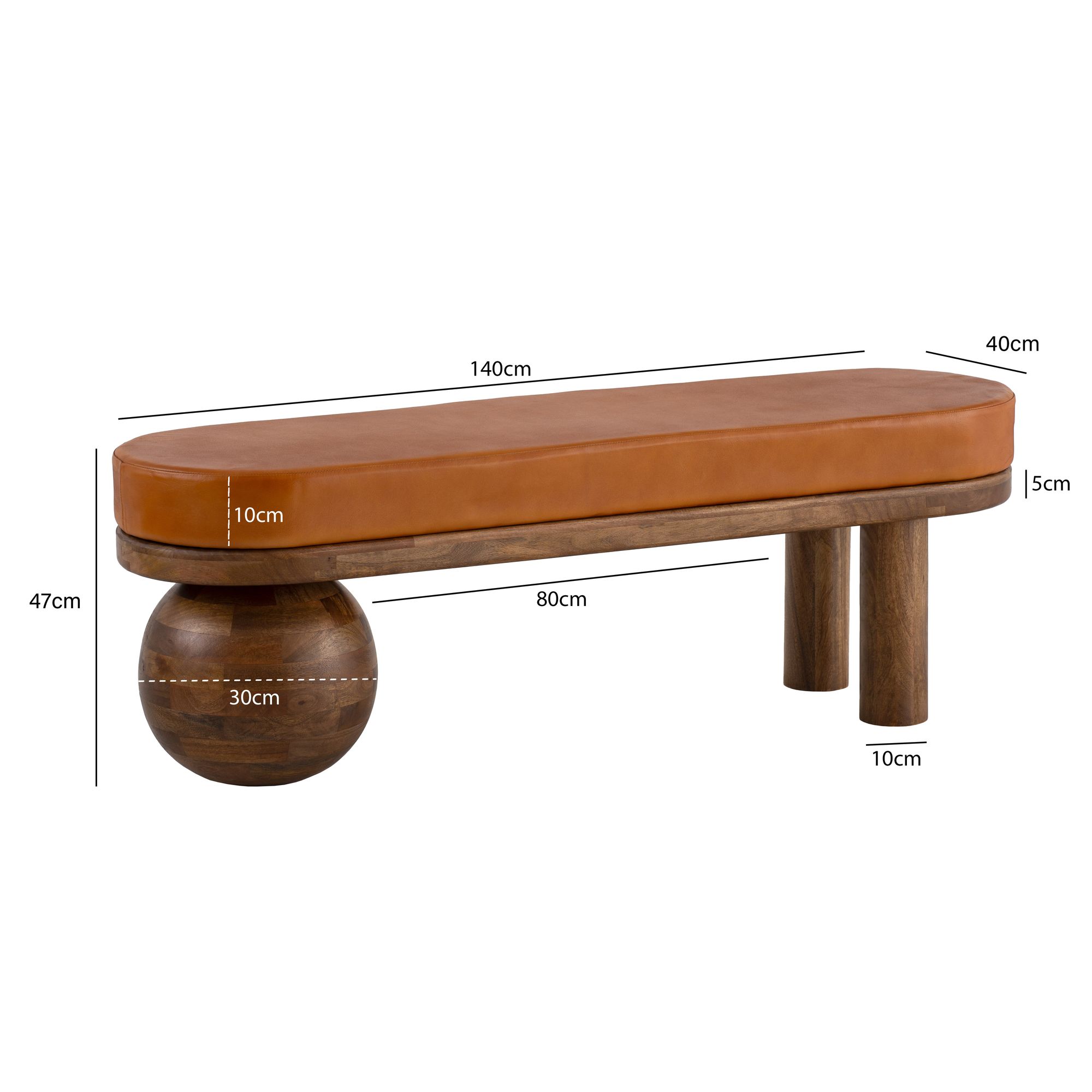 Sitzbank Moldjord Echtleder Braun 140 × 40 × 47 cm