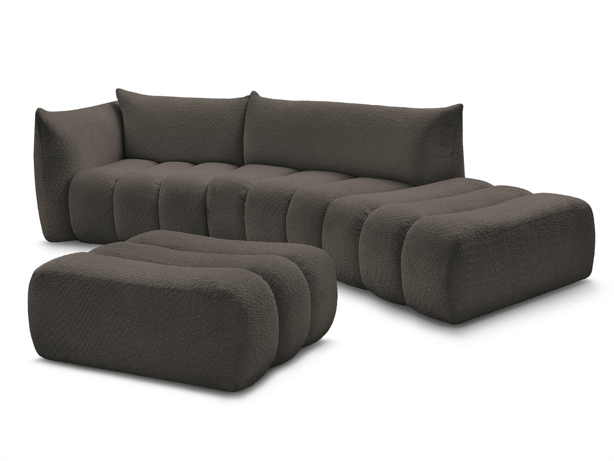 Bobochic Azra Ecksofa mit Pouf 325 × 112 cm Bouclé-Stoff Braun Ecke links