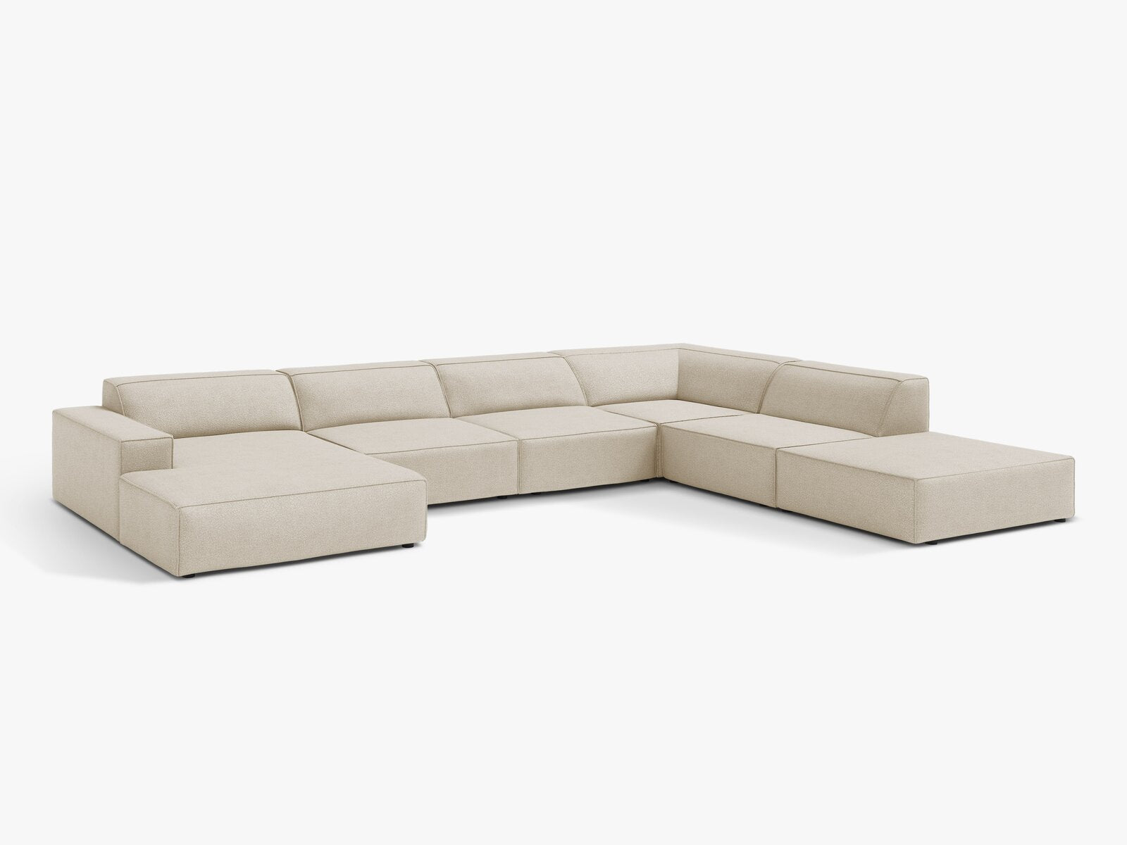 Micadoni Panorama-Ecksofa Jodie 7-Sitzer Rechts Boucle Baloo Beige