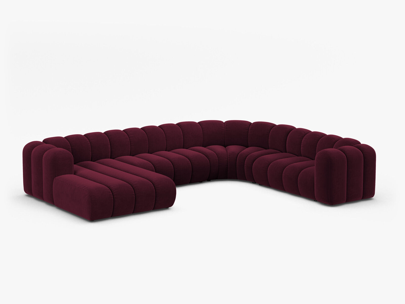 Micadoni Modulares Panorama Ecksofa Lupine 6-Sitzer Rechts Samt Venus Burgunder