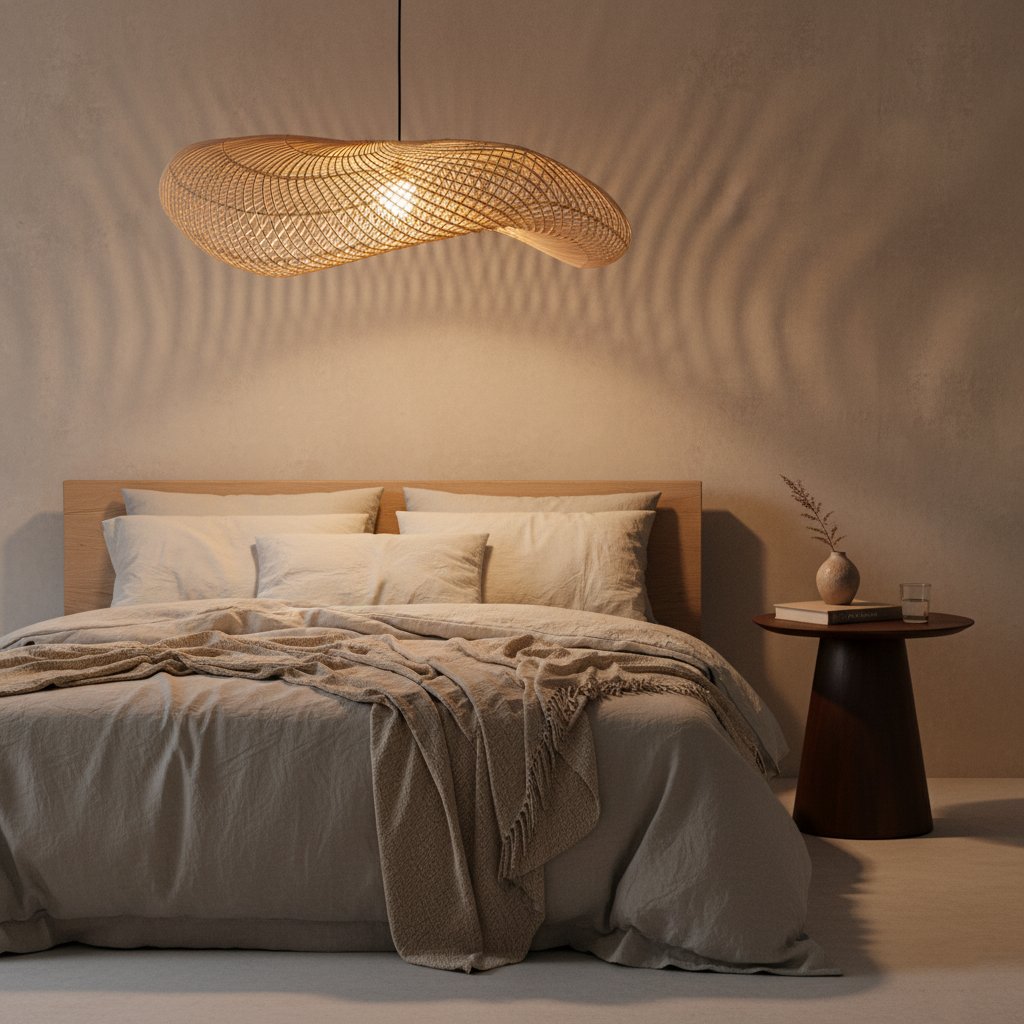 Raw Materials Wave Rattan-Lampe XXL Ø 115x35cm