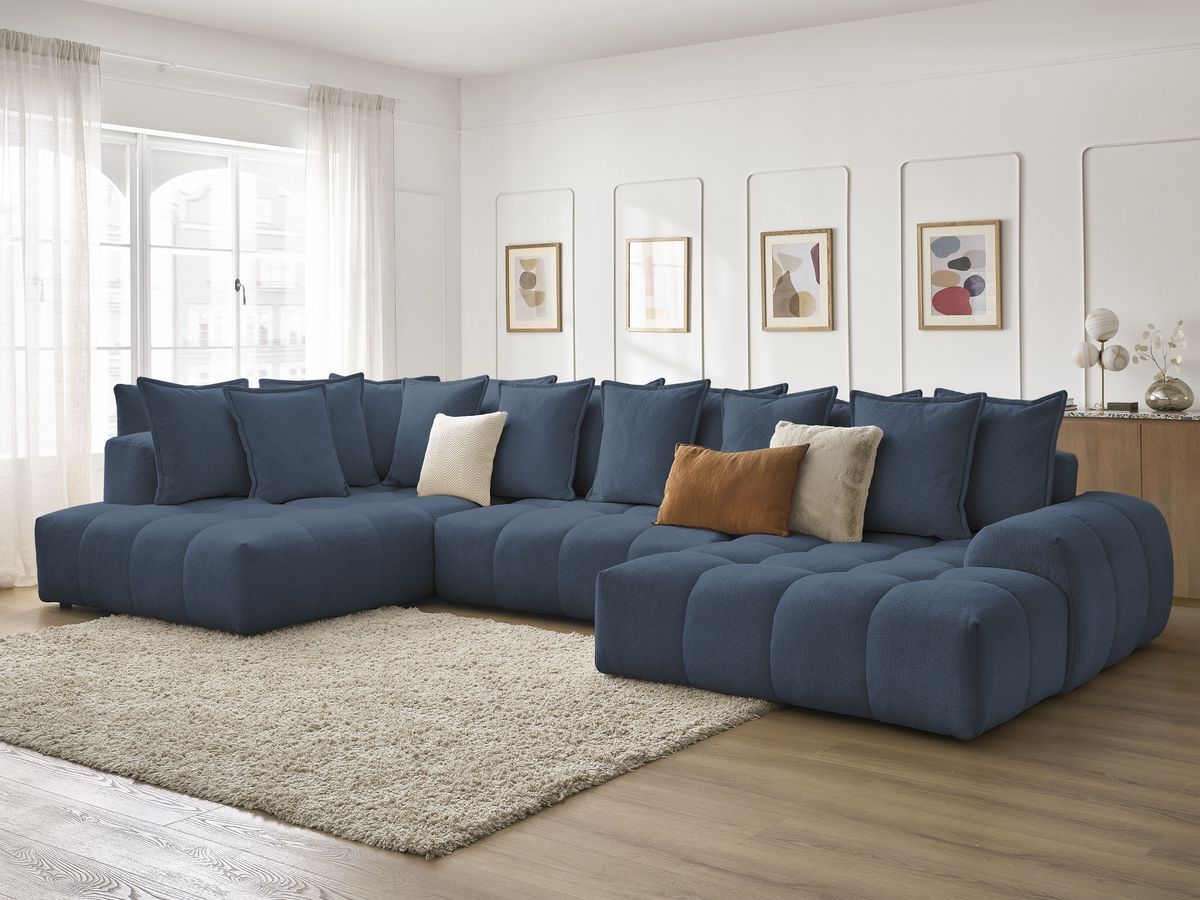 Bobochic Everest Wohnlandschaft, 14 Kissen Melange-Stoff Dunkelblau Ecke rechts