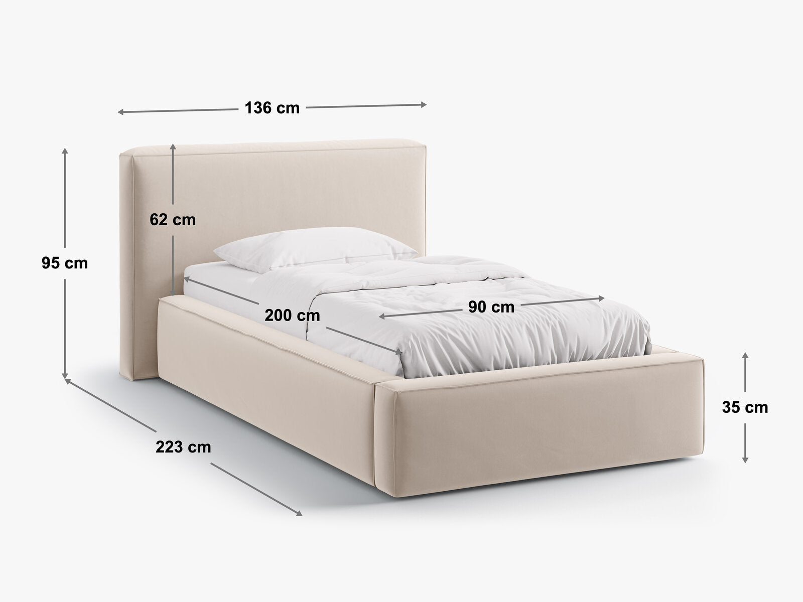 Micadoni Single Polsterbett mit Stauraum Jodie Boucle Baloo Dunkel-Olivgrün 90x200