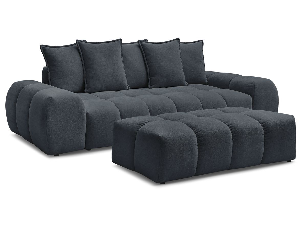 Bobochic Everest Sofa 3-Sitzer mit Pouf, 5 Kissen Strukturstoff Dunkelblau