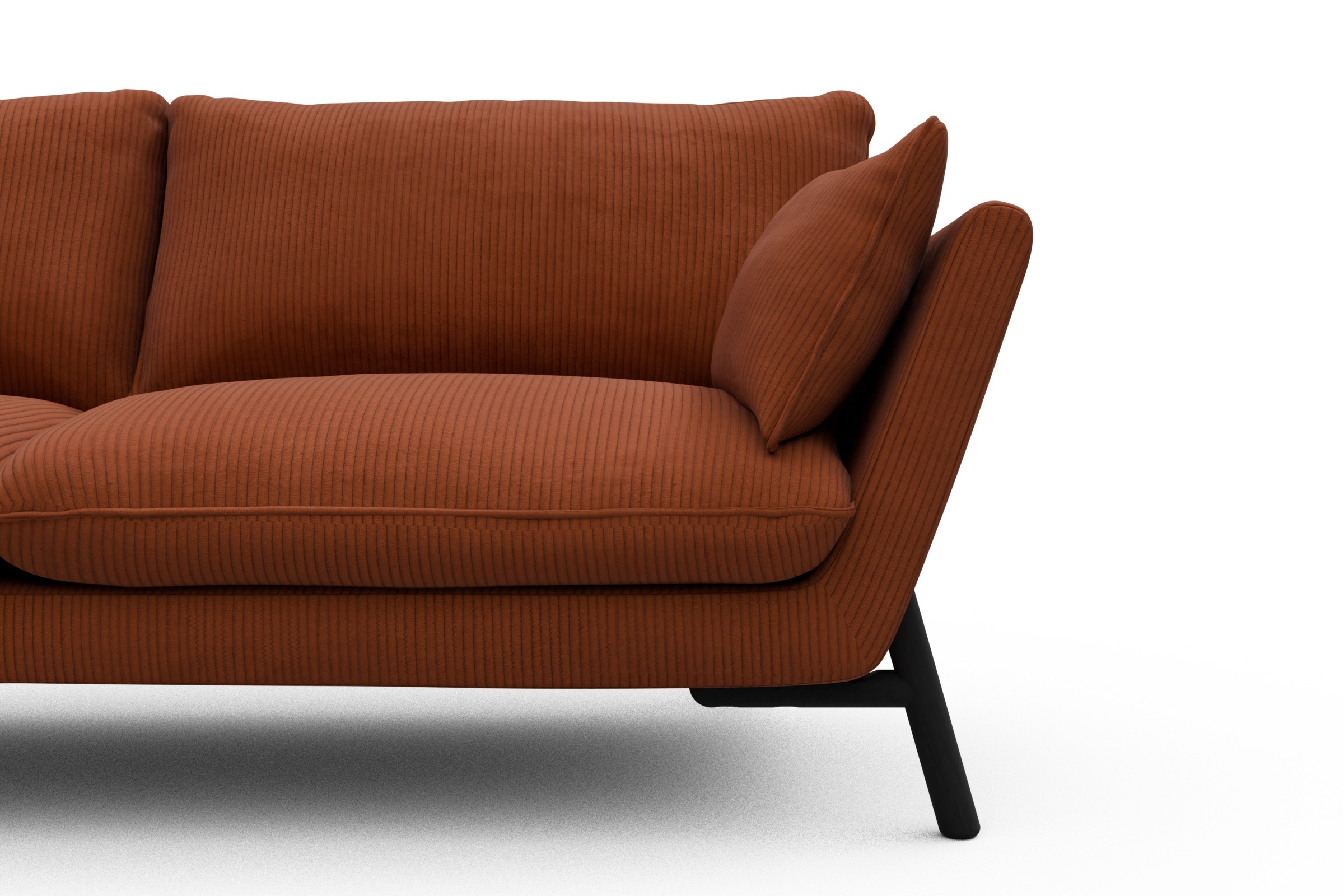 Sofa Emil 2-Sitzer Beinfarbe Eiche Schwarz Corduroy-Burnt-Orange