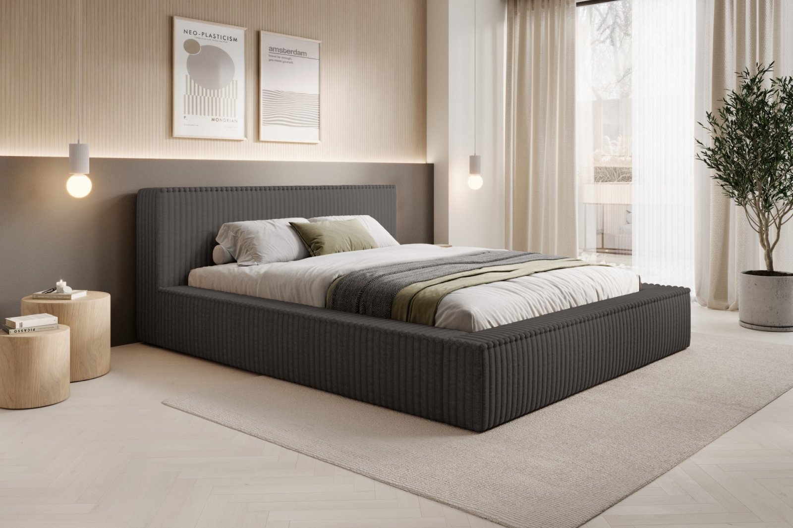 Polsterbett Lento Softcord mit Fellstruktur 180x200 mit Metallrahmen Vito 18