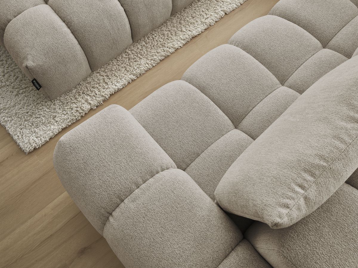 Bobochic Everest Ecksofa mit Schlaffunktion und Pouf, 4 Kissen Melange-Stoff Taupe Ecke links