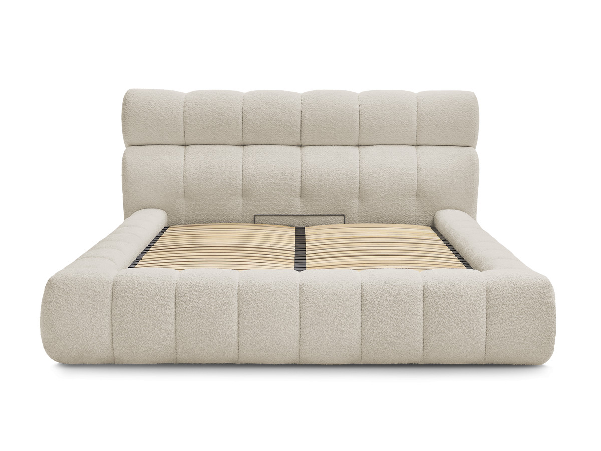 Bobochic Mont-blanc Polsterbett mit Bettkasten Bouclé-Stoff Beige, Liegefläche 140 × 190 cm