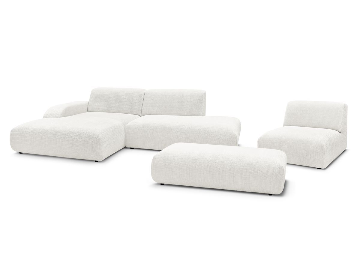 Bobochic Sirius Ecksofa mit Pouf 405 × 170 cm Strukturstoff Weiß Ecke links
