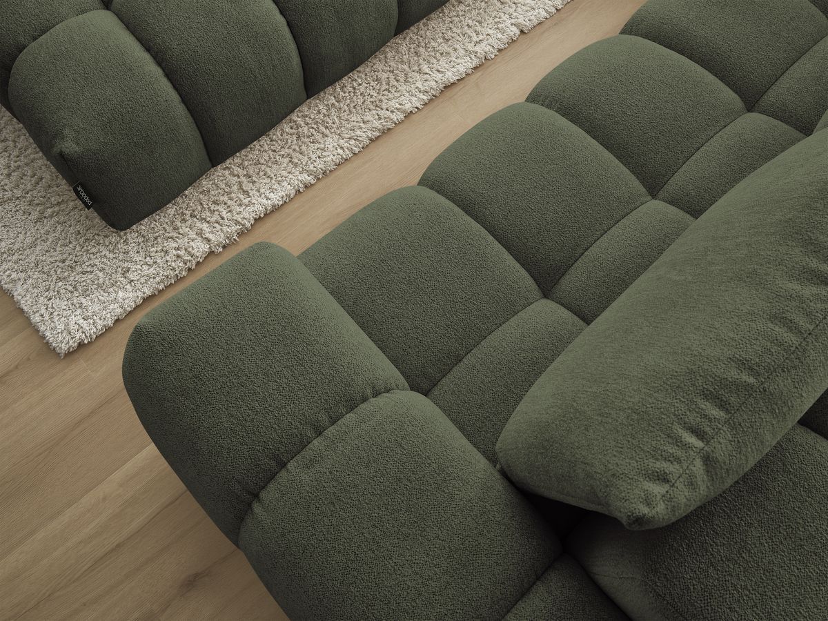 Bobochic Everest Ecksofa mit Schlaffunktion und Pouf, 4 Kissen Melange-Stoff Grün Ecke links
