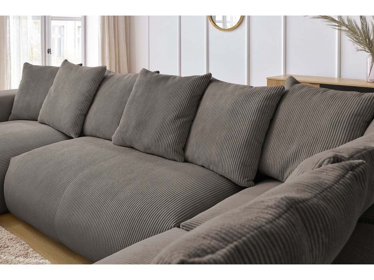 Bobochic Voltaire Wohnlandschaft mit Pouf 356 × 214 cm Cordsamt Taupe Ecke links