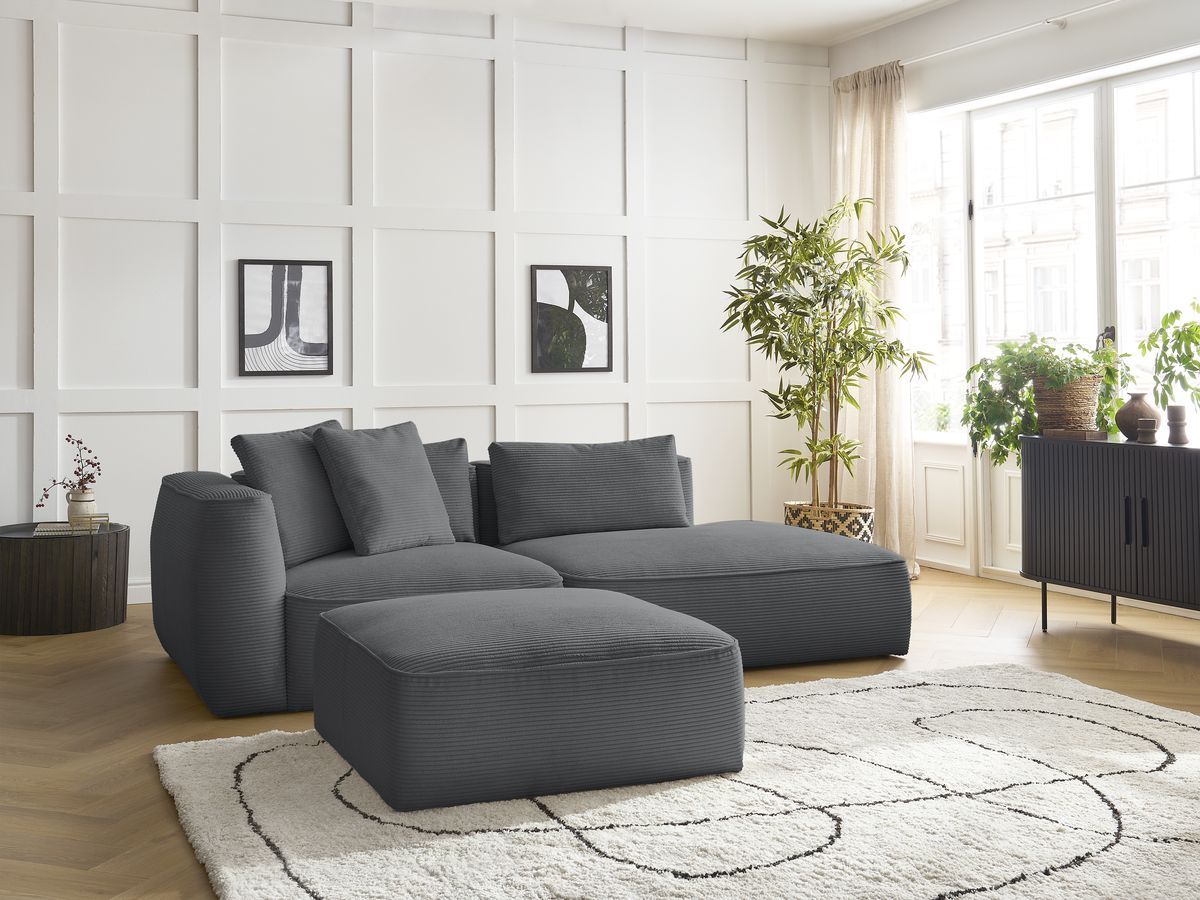 Bobochic Leopold Sofa 4-Sitzer mit Pouf Cordsamt Dunkelgrau Armlehne links
