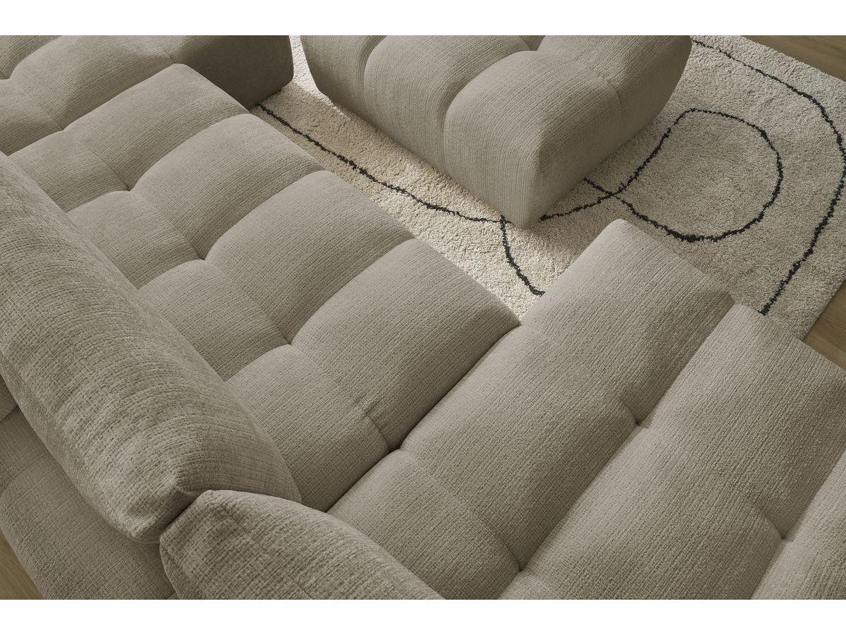 Bobochic Anakin Wohnlandschaft mit Pouf, Liegefläche 137 × 382 cm, 3 Kissen Strukturstoff Taupe