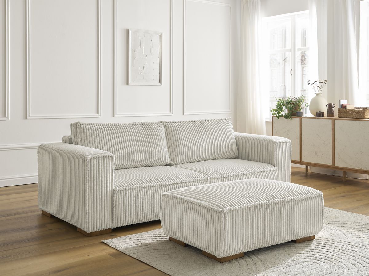 Bobochic Chelsea Sofa 4-Sitzer mit Pouf Breitcord weich Beige