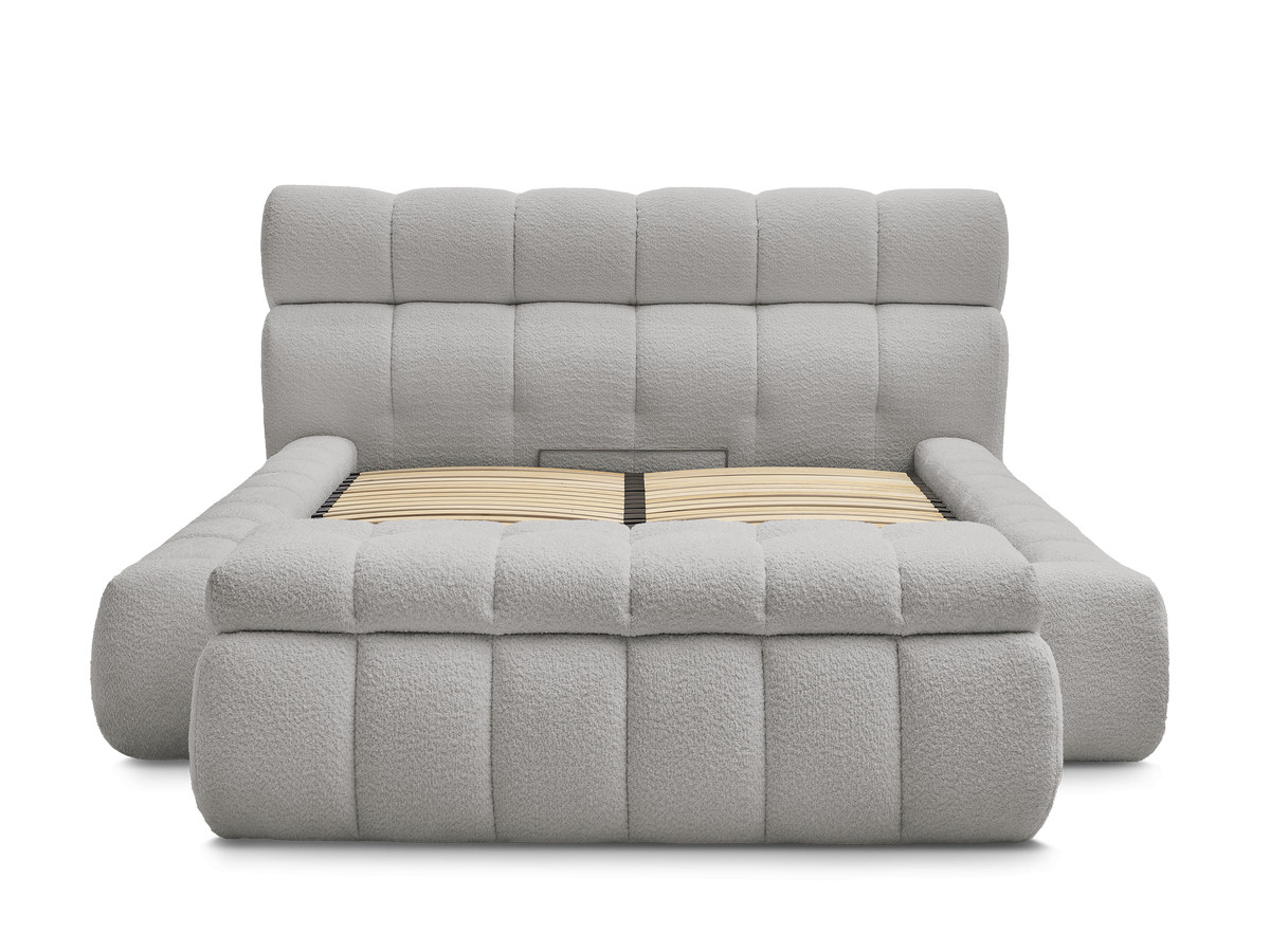 Bobochic Mont-blanc Polsterbett mit Bettkasten mit Bettbank Bouclé-Stoff Hellgrau, Liegefläche 180 × 200 cm