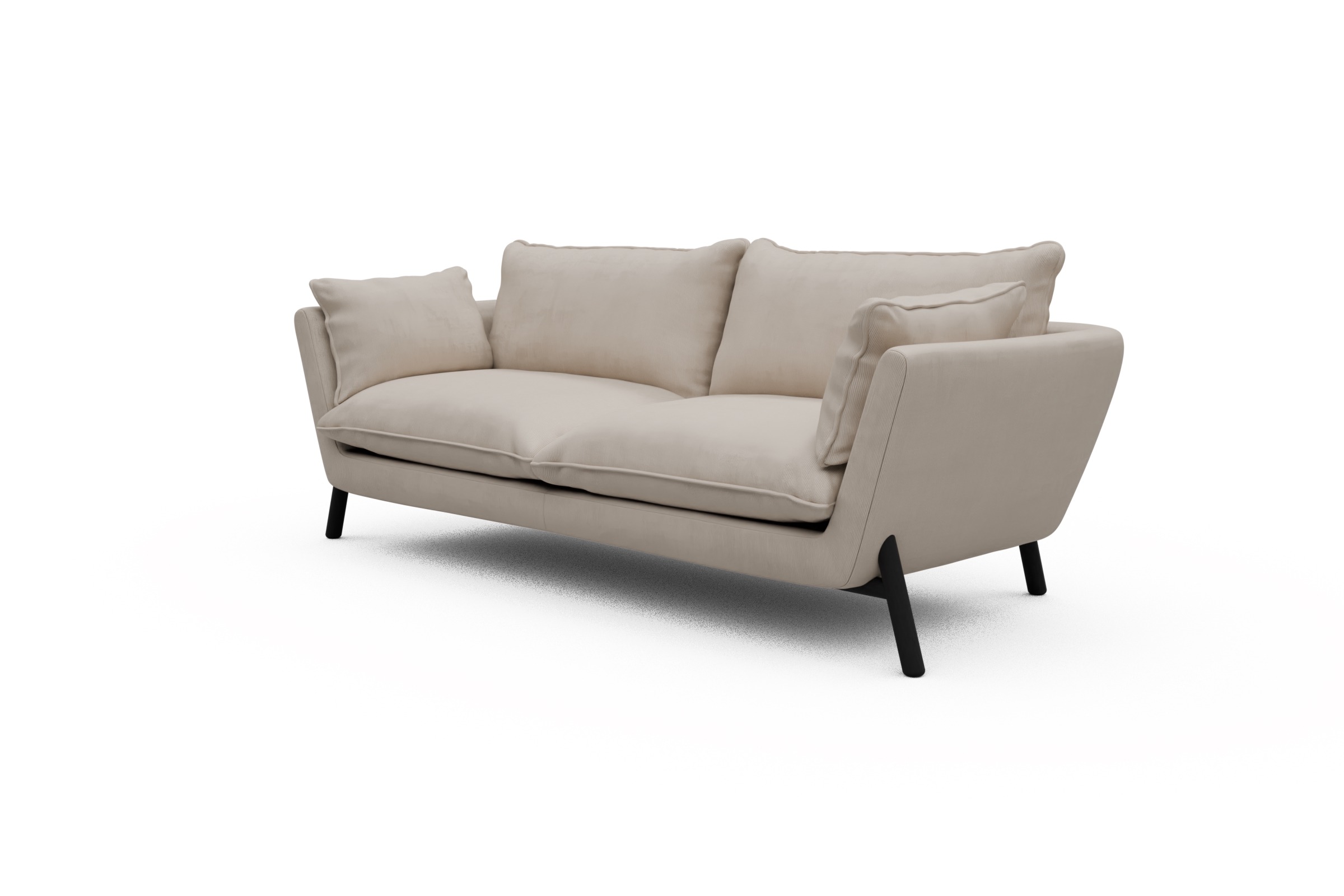 Sofa Emil PREMIUM 3-Sitzer Beinfarbe Eiche Schwarz Cordufine-Off-White