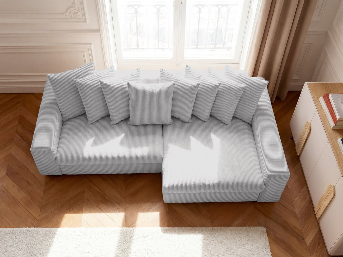 Bobochic Enore Ecksofa 330 × 157 cm Cordsamt Hellgrau Ecke rechts