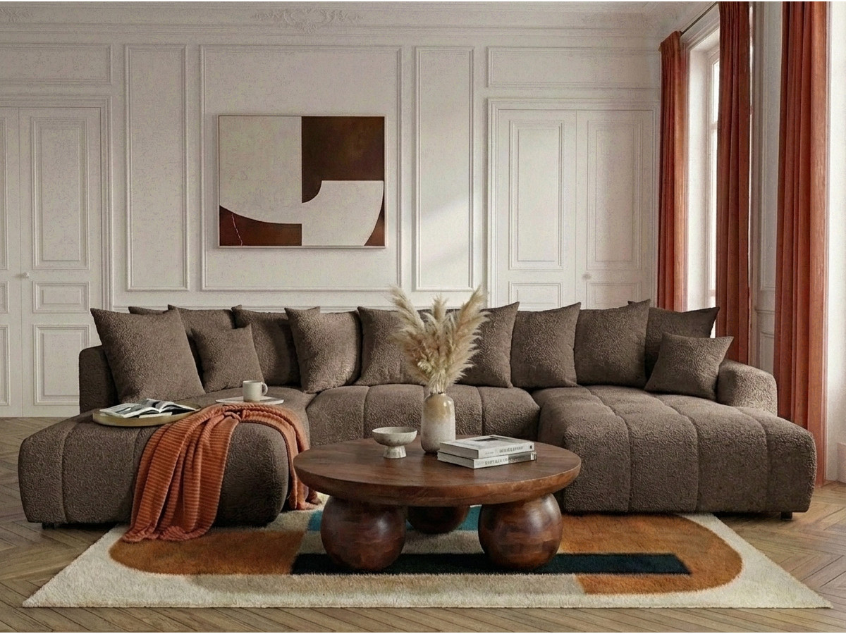 Bobochic Roxelane Wohnlandschaft Bouclé-Stoff Braun Ecke rechts