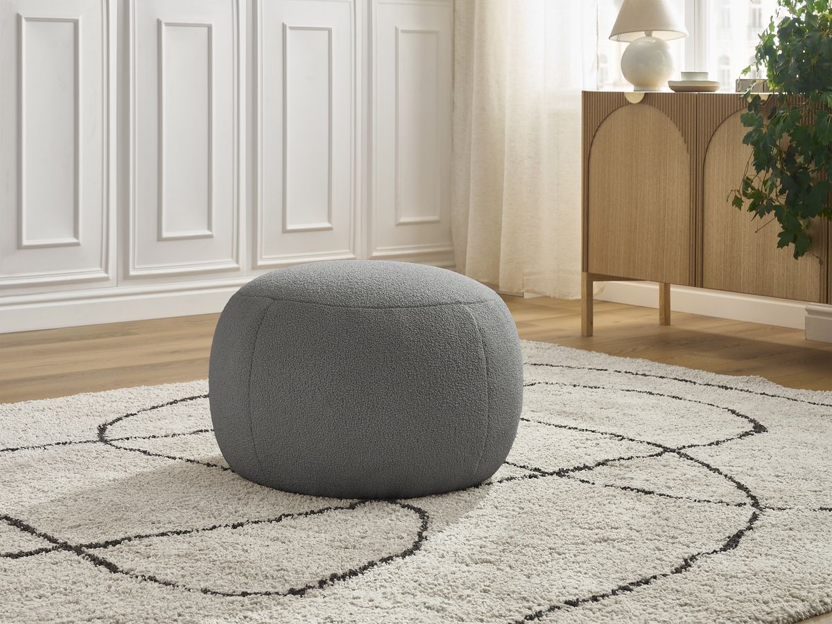 Bobochic Hayden Pouf, rund Bouclé-Stoff Dunkelgrau, 60 cm