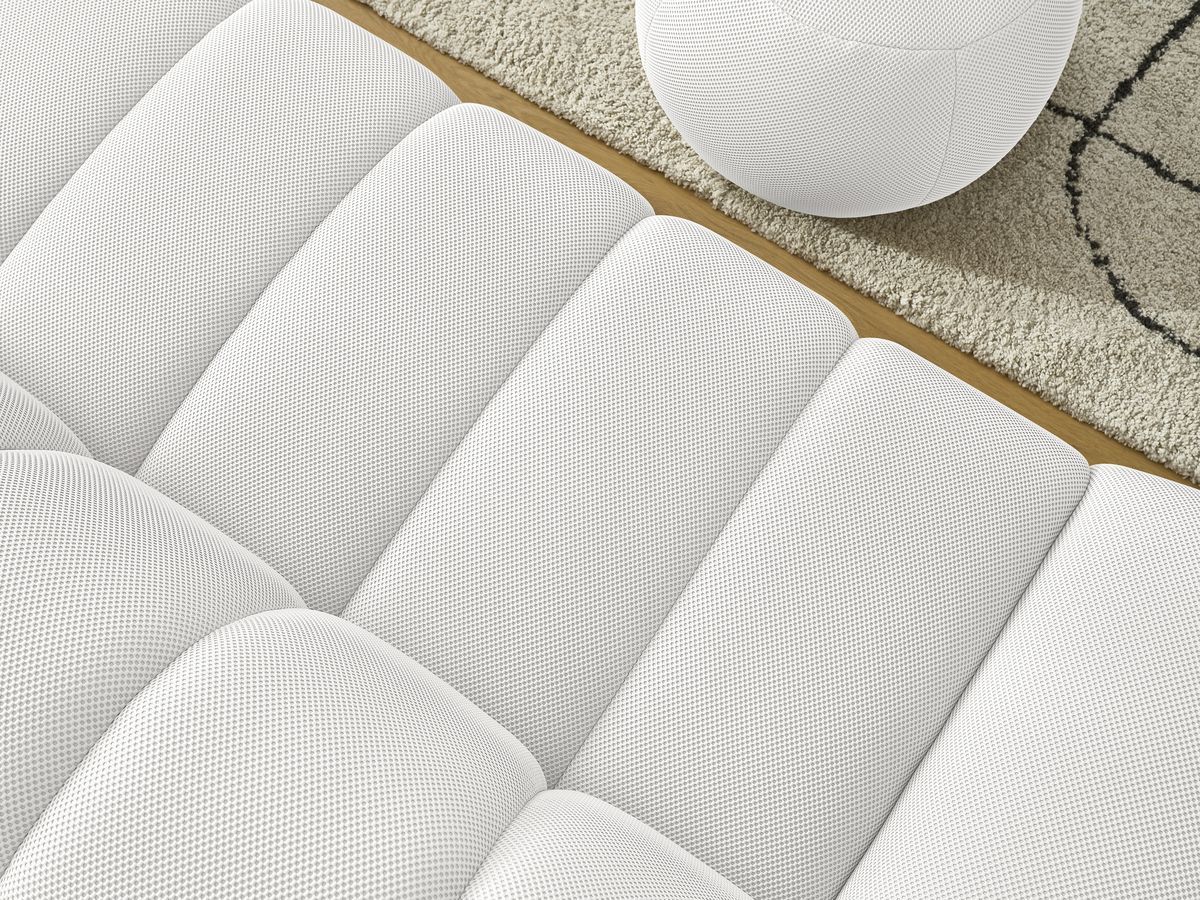 Bobochic Hayden Sofa 3-Sitzer mit Pouf 226 × 107 cm Mesh-Stoff Weiß