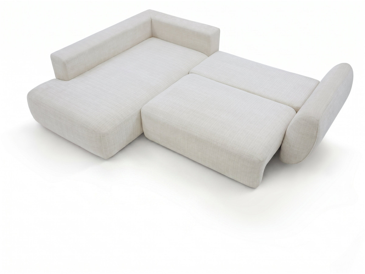 Bobochic Denise Ecksofa mit Schlaffunktion und Bettkasten 256 × 197 cm Strukturstoff Weiß Ecke links