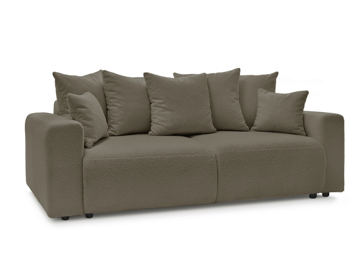 Bobochic Envy Schlafsofa 3-Sitzer mit Bettkasten und rundem Pouf Bouclé-Stoff Braun