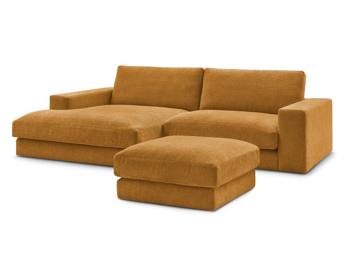 Bobochic Leonard Ecksofa mit Pouf 274 × 159 cm Strukturstoff Gelb Ecke links