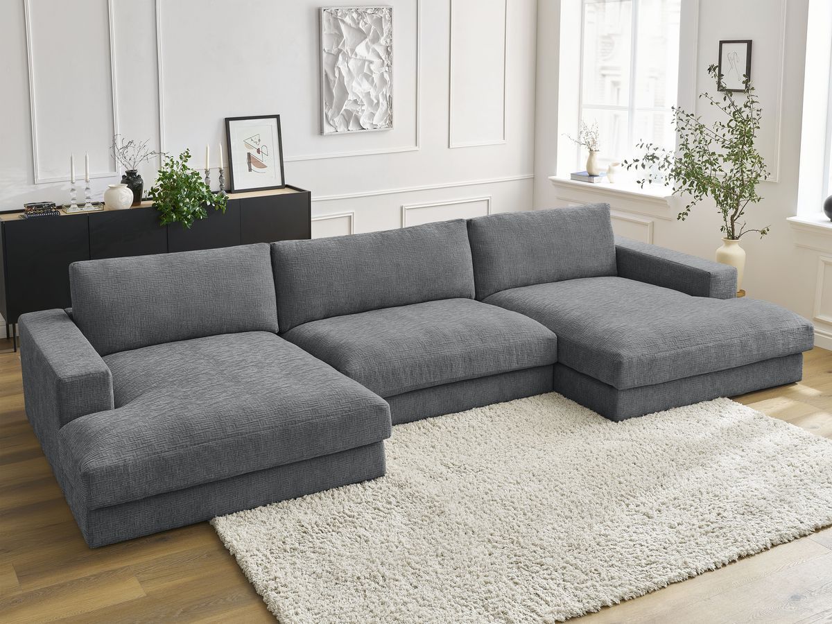 Bobochic Leonard Wohnlandschaft 404 × 159 cm Strukturstoff Dunkelgrau